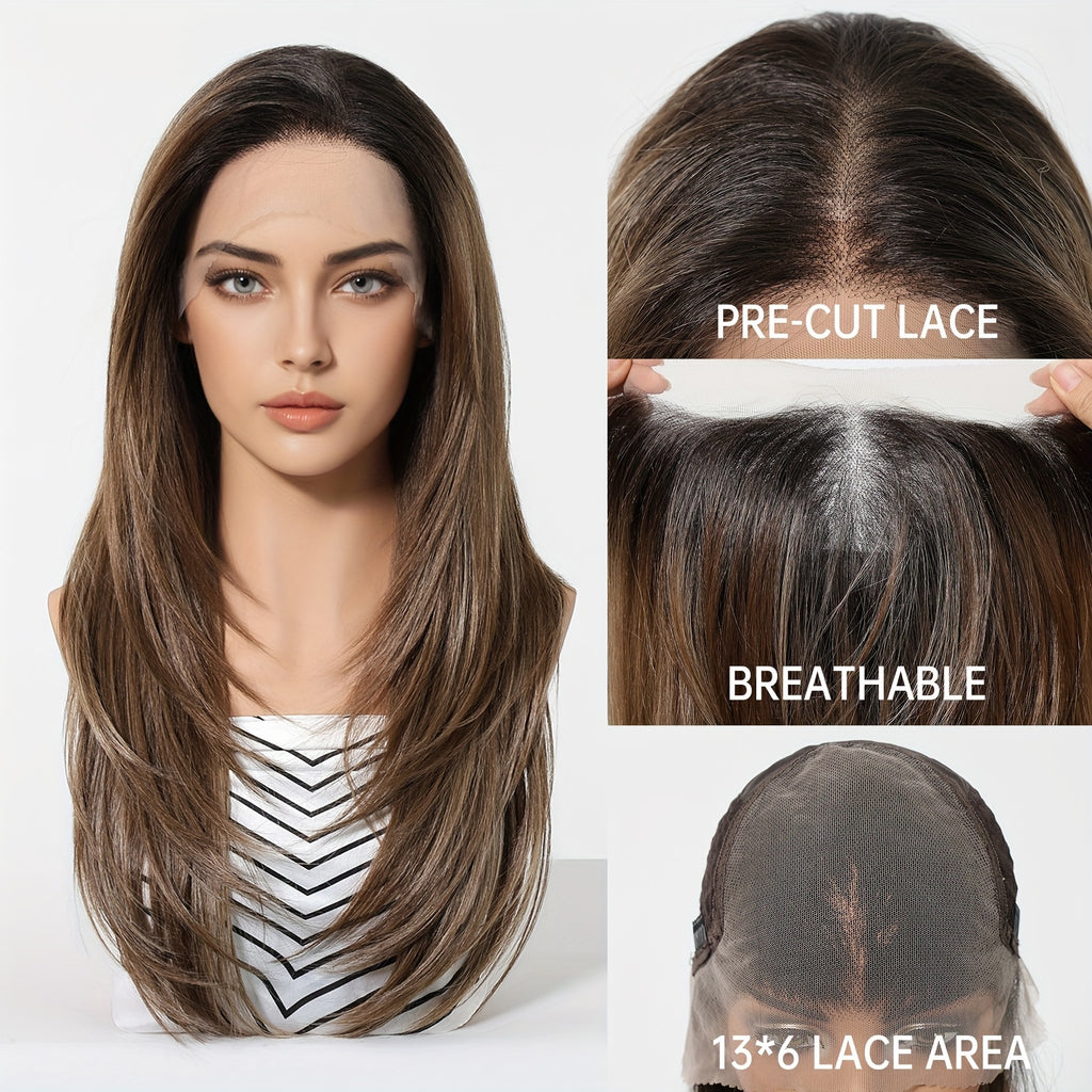 22-Inch Brown Straight Synthetic Lace Front Wig with 13X6 HD Transparent Lace, Designed for Daily Use, Christmas, Music Festivals, And Parties, Offering a Appearance And Comfortable Fit