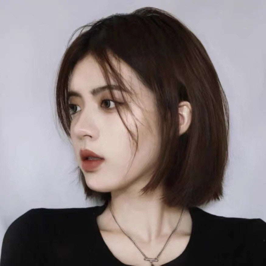 Short Bob Wig Straight Hair Bobo Cut - -Looking Short Bob Wigs with Net & Button Closure, Mid-Parted Straight Style for Daily Wear, Parties, Christmas, Halloween, Valentine's Day - Instant Volume & Full Hairstyle (No