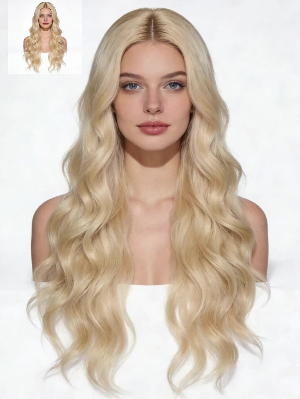 22-inch European and American Fashion Center-parted Large Wave Light Blonde Full Head Wig with Natural Luster and Smooth Texture, Perfect Accessory for Daily Wear, Parties, Festivals, and Vacation Styling