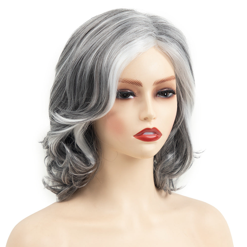 Border New European and American Foreign Trade New Gray-White Small Curly Short Curly Hair Synthetic Wig