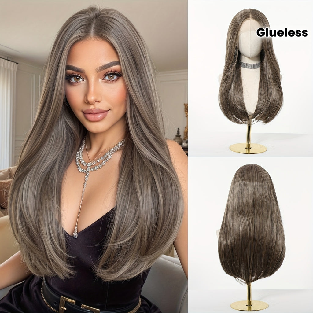 13x4 HD Transparent Front Lace Wig Glueless - 22Inch Straight Maroon Synthetic Hair with Natural Look & Comfort Fit | High-Temp Fiber for Daily Wear, Parties,, Music Events | Suitable for Skin Tones (No Glue Required)