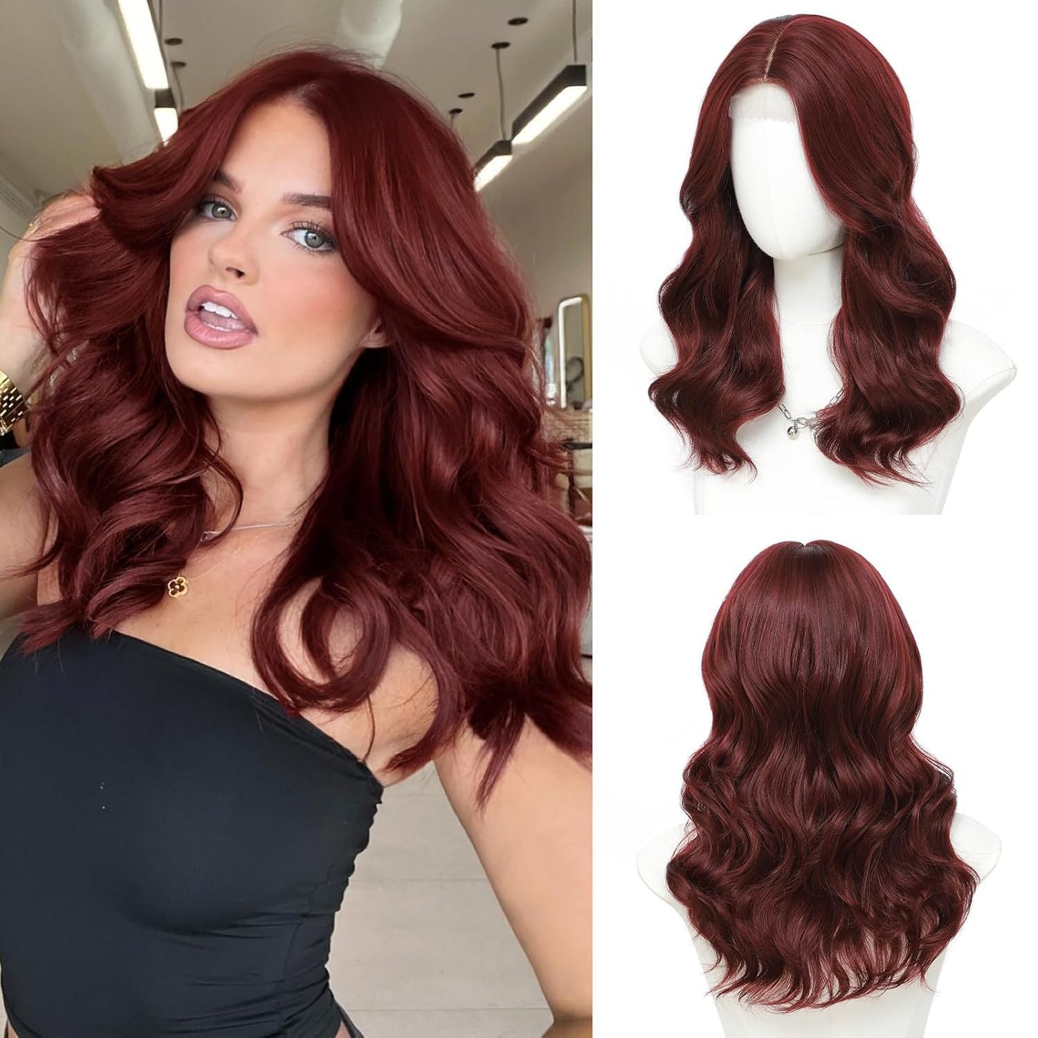 European and American Style Women'S Wig | Small Lace Detail, Center Part, Short Curly Hair with Large Waves, Synthetic Fiber, Suitable for Everyday Wear and Formal Occasions