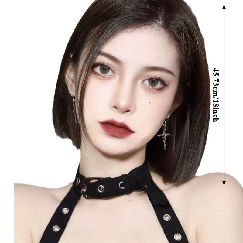 Short Bob Wig Straight Hair Bobo Cut - -Looking Short Bob Wigs with Net & Button Closure, Mid-Parted Straight Style for Daily Wear, Parties, Christmas, Halloween, Valentine's Day - Instant Volume & Full Hairstyle (No
