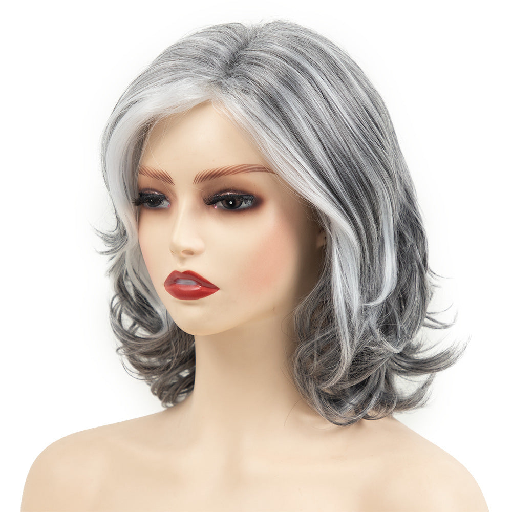 Border New European and American Foreign Trade New Gray-White Small Curly Short Curly Hair Synthetic Wig