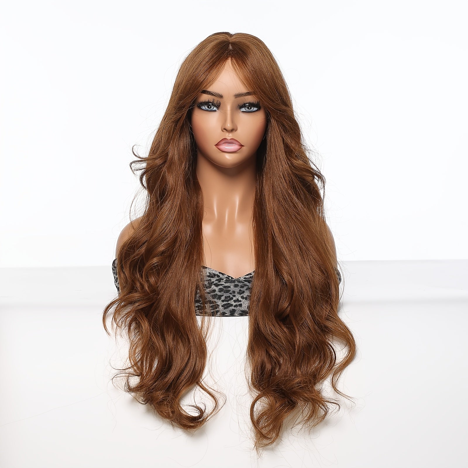 Women'S Brown Eight-Character Bangs Large Wave Curly Wig | Breathable, Adjustable Buckle, Suitable for Daily Wear, Dates, Commuting, Christmas and Holiday Dressing, Made of High Temperature Fiber