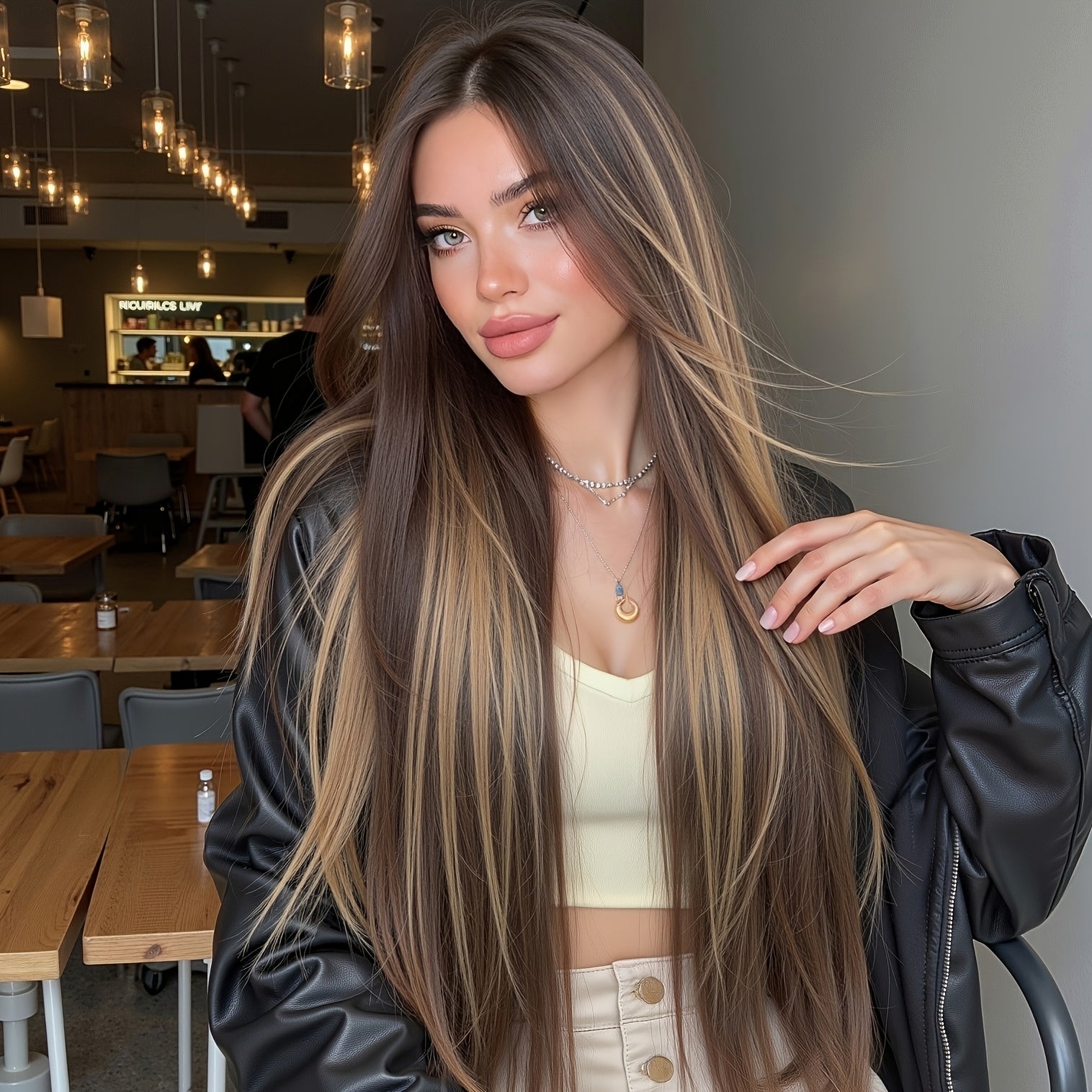 13x4 HD Lace Front Wig 30-inch Y Chestnut Brown Highlights Straight Hair Wig Density Heat Resistant Comfortable & Breathable Versatile Style for Daily Commutes\u002F Casual Outings\u002F Fashion Events