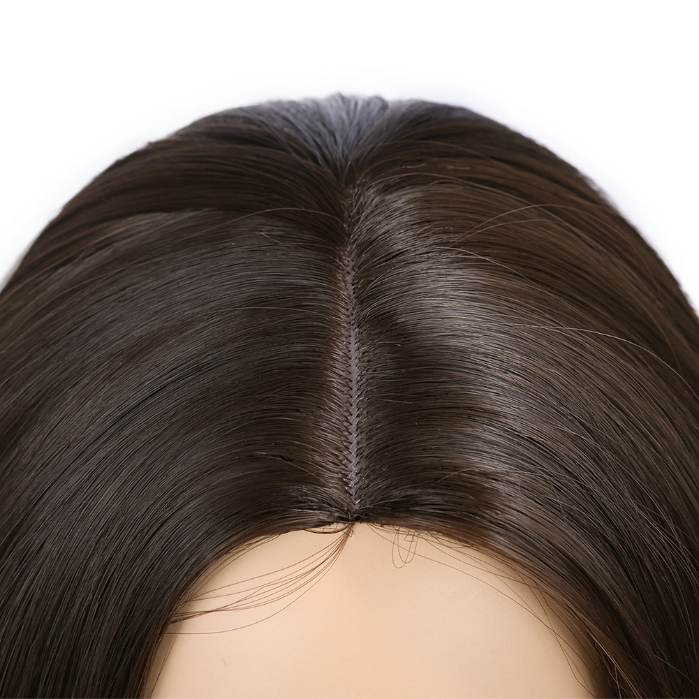 A Long, Wavy Wig with Highlights in Brown, Featuring Fluffy, Large Curls. This Heat-Resistant Synthetic Wig Is Glueless And Comes with Bangs, Perfect for Cosplay Or Everyday Wear