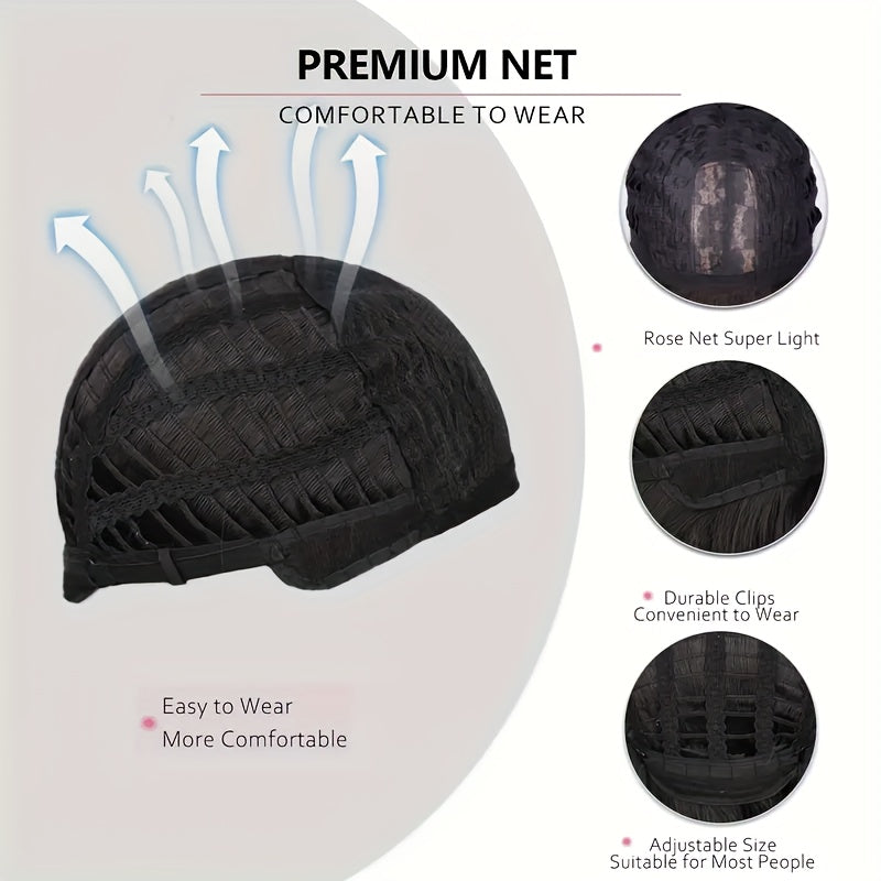 30-Inch Black Large Wavy Wig with Straight Bangs, Long Curls, High Density, Heat-Resistant Fibers, Breathable Rose Net Cap, Adjustable, Luxurious And Elegant, Suitable for Daily Life, Work, Parties, Halloween, Music Festivals, And Carnival Costumes