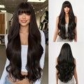 30-Inch Black Large Wavy Wig with Straight Bangs, Long Curls, High Density, Heat-Resistant Fibers, Breathable Rose Net Cap, Adjustable, Luxurious And Elegant, Suitable for Daily Life, Work, Parties, Halloween, Music Festivals, And Carnival Costumes
