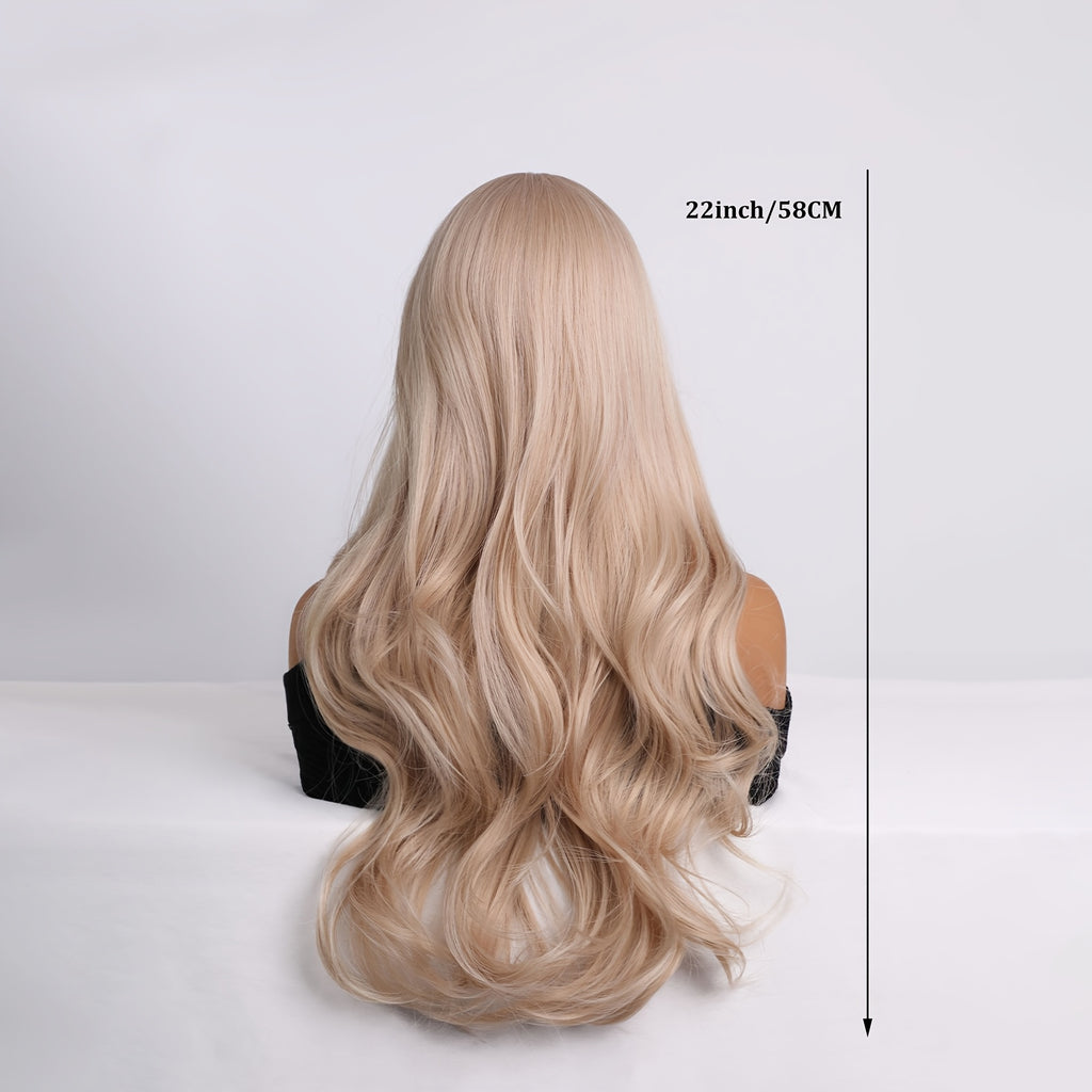 Light Golden Large Wavy Multi-Layered Long Curly Wig | Suitable for Daily Commute, Valentine'S Day, Beach Vacation Style, Elegant and Charming, High Temperature Fiber, Rose Net