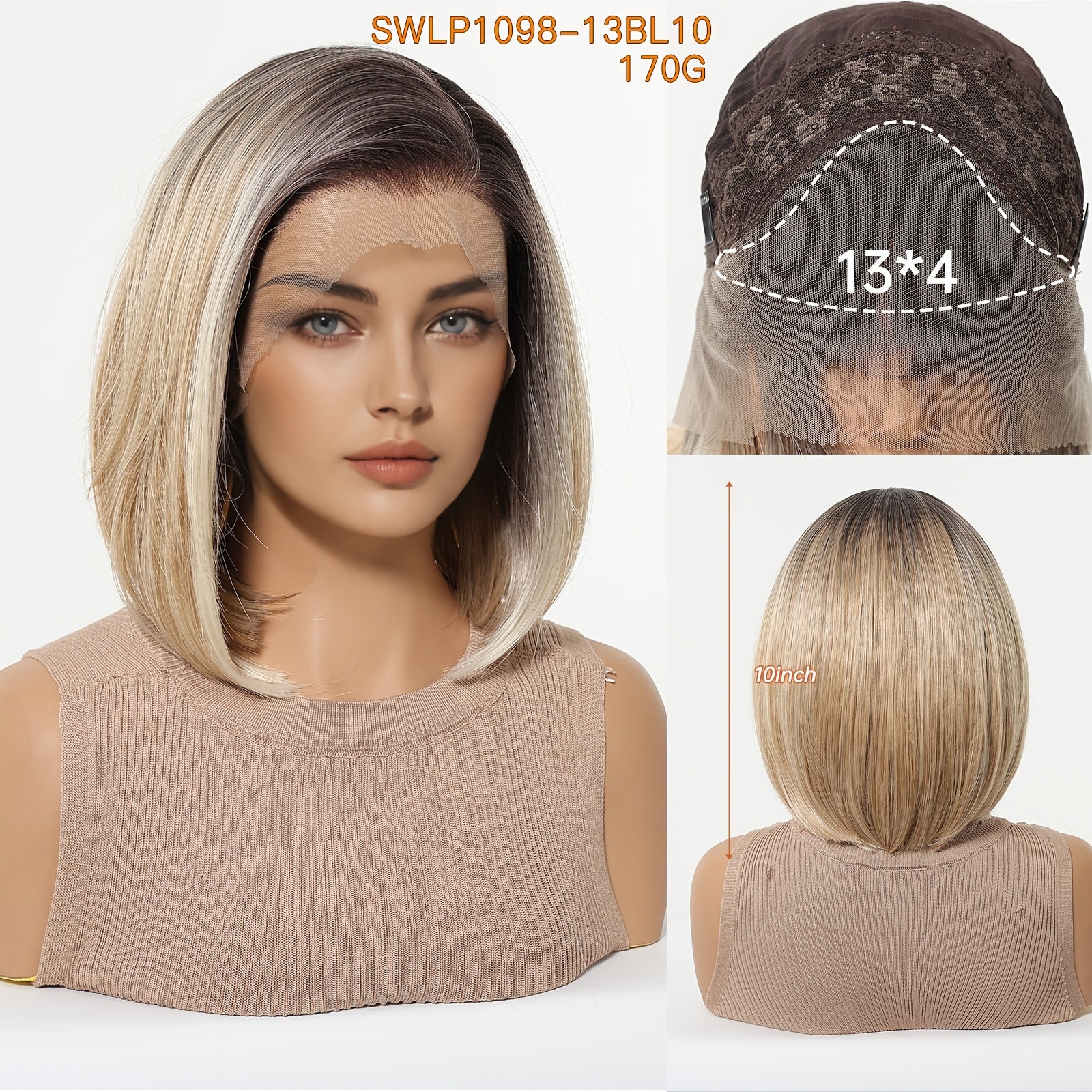 13X4 HD Lace Front Wig, 10-Inch Smooth Ash Blonde Gradient Straight Bob Wig, Density, Comfortable And -Resistant, Breathable, Suitable for Daily Commuting, Office Work, And Casual Outings