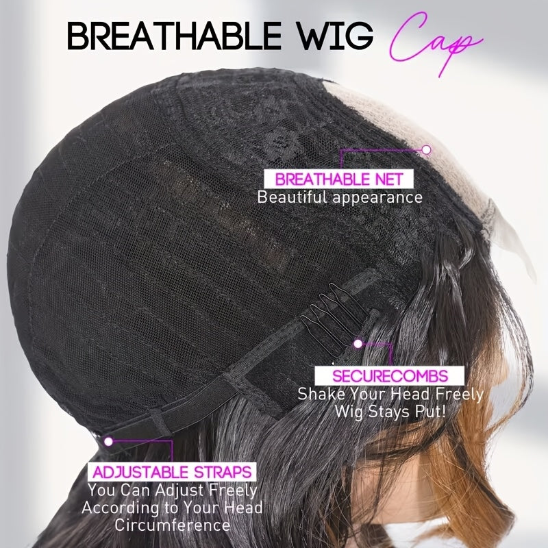 Short Bob Wave Wig | Highlight Brown, Synthetic, 4*1 Small Lace Wig, Middle Part, Daily Party Use, Water Wave Curl, Elastic