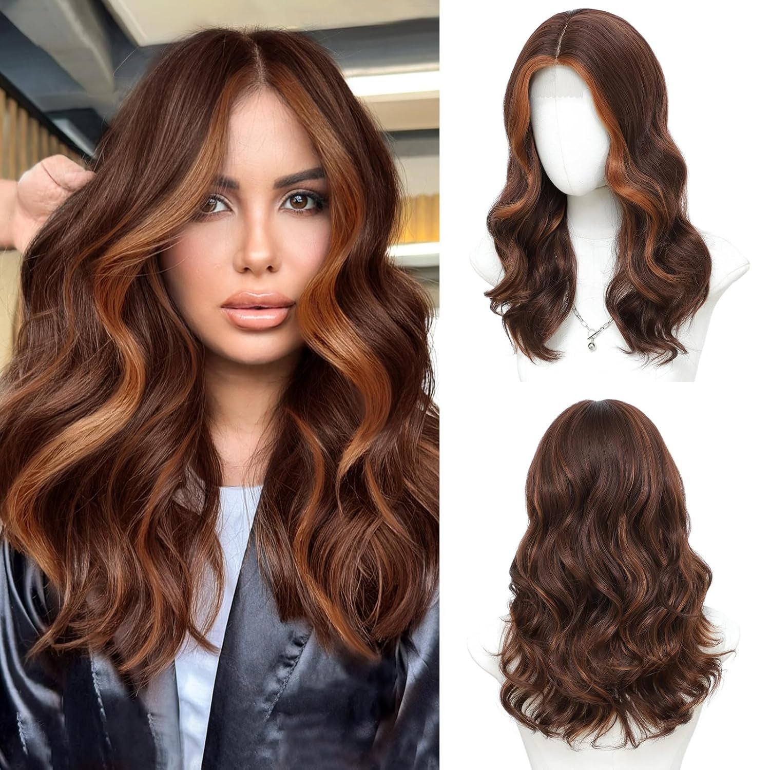 European and American Style Women'S Wig | Small Lace Detail, Center Part, Short Curly Hair with Large Waves, Synthetic Fiber, Suitable for Everyday Wear and Formal Occasions