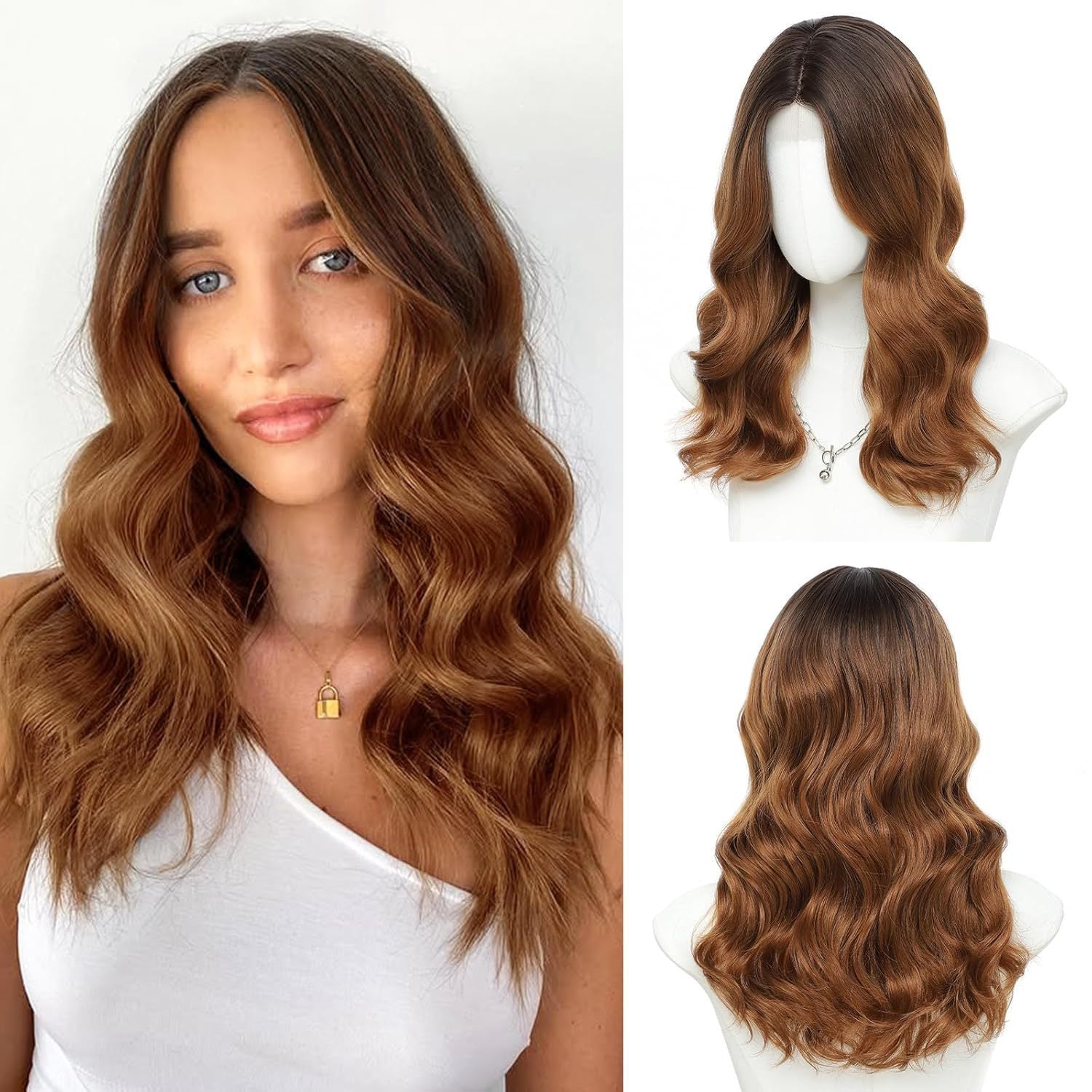 European and American Style Women'S Wig | Small Lace Detail, Center Part, Short Curly Hair with Large Waves, Synthetic Fiber, Suitable for Everyday Wear and Formal Occasions