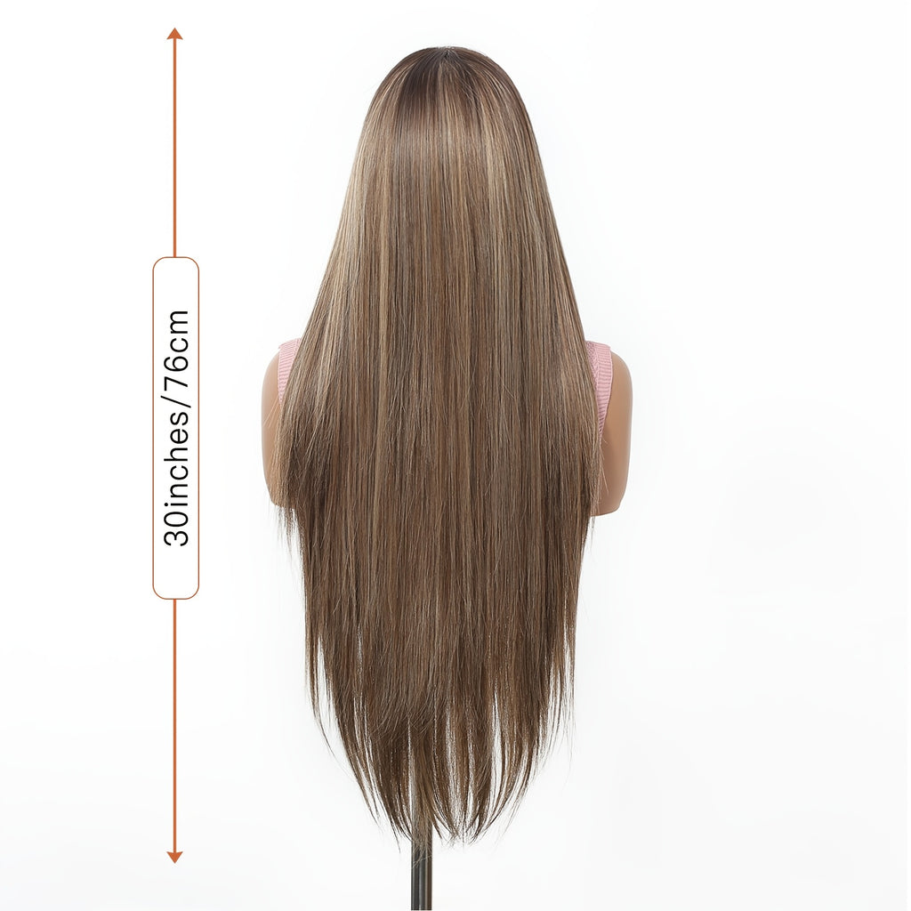 13x4 HD Lace Front Wig 30-inch Y Chestnut Brown Highlights Straight Hair Wig Density Heat Resistant Comfortable & Breathable Versatile Style for Daily Commutes\u002F Casual Outings\u002F Fashion Events