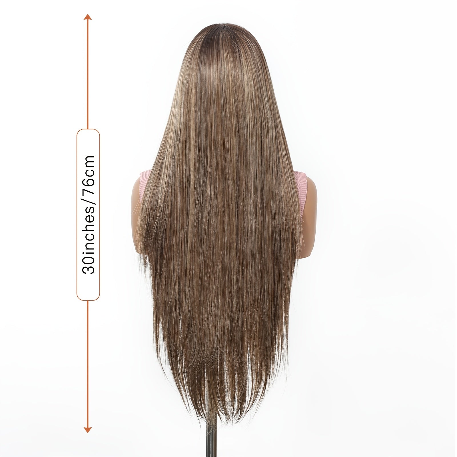 13x4 HD Lace Front Wig 30-inch Y Chestnut Brown Highlights Straight Hair Wig Density Heat Resistant Comfortable & Breathable Versatile Style for Daily Commutes\u002F Casual Outings\u002F Fashion Events