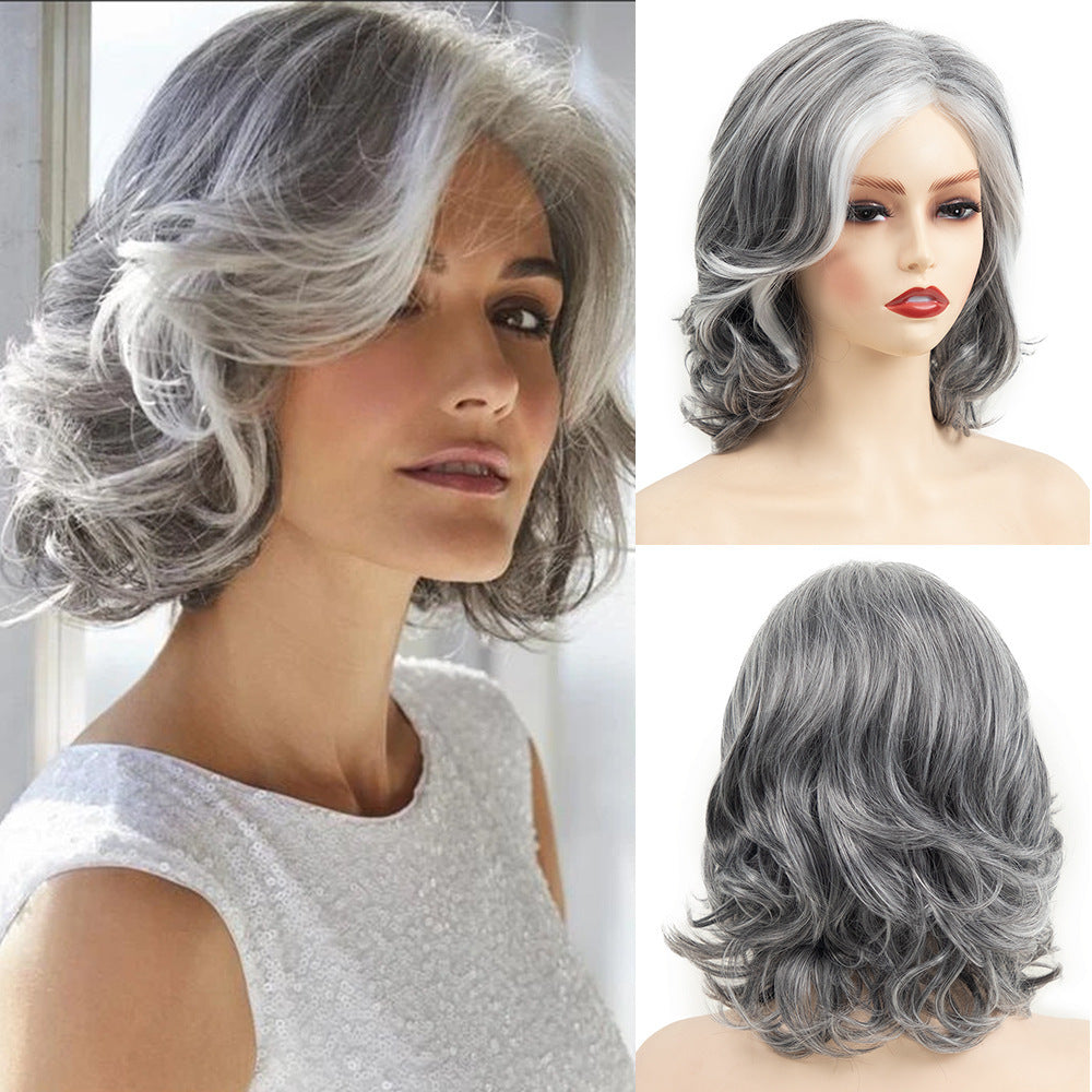 Border New European and American Foreign Trade New Gray-White Small Curly Short Curly Hair Synthetic Wig