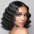 Elegant Women'S Short Wavy Wig with a Middle Part, 14-Inch Deep Black Wave Wig, African Small Curls, Stylish Headpiece, Fluffy Appearance, Heat-Resistant Synthetic Hair, Suitable for All Ethnicities, Perfect for Everyday And Festive Parties