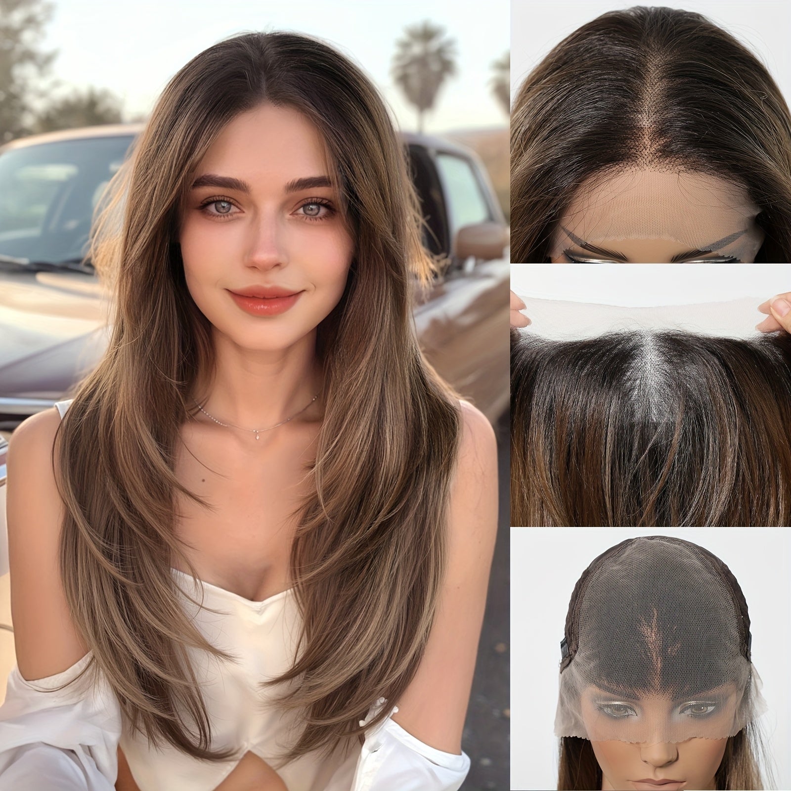 22-Inch Brown Straight Synthetic Lace Front Wig with 13X6 HD Transparent Lace, Designed for Daily Use, Christmas, Music Festivals, And Parties, Offering a Appearance And Comfortable Fit