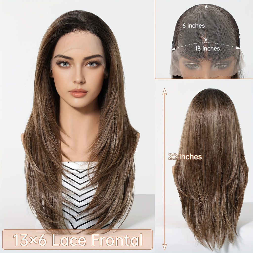 22-Inch Brown Straight Synthetic Lace Front Wig with 13X6 HD Transparent Lace, Designed for Daily Use, Christmas, Music Festivals, And Parties, Offering a Appearance And Comfortable Fit