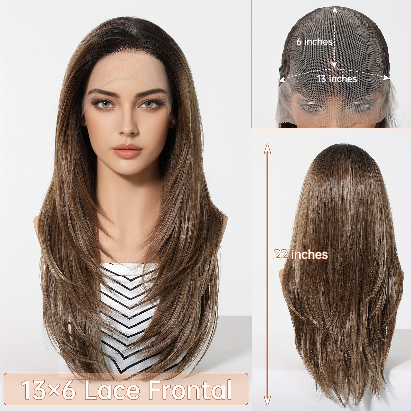 22-Inch Brown Straight Synthetic Lace Front Wig with 13X6 HD Transparent Lace, Designed for Daily Use, Christmas, Music Festivals, And Parties, Offering a Appearance And Comfortable Fit