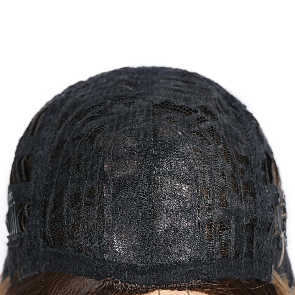 A Long, Wavy Wig with Highlights in Brown, Featuring Fluffy, Large Curls. This Heat-Resistant Synthetic Wig Is Glueless And Comes with Bangs, Perfect for Cosplay Or Everyday Wear