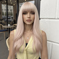 Women's Long Curly Wig with Light Golden Bangs - Fluffy Big Wave Full Head Wig, Suitable for Daily Wear, Parties and Festivals