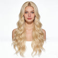 22-inch European and American Fashion Center-parted Large Wave Light Blonde Full Head Wig with Natural Luster and Smooth Texture, Perfect Accessory for Daily Wear, Parties, Festivals, and Vacation Styling