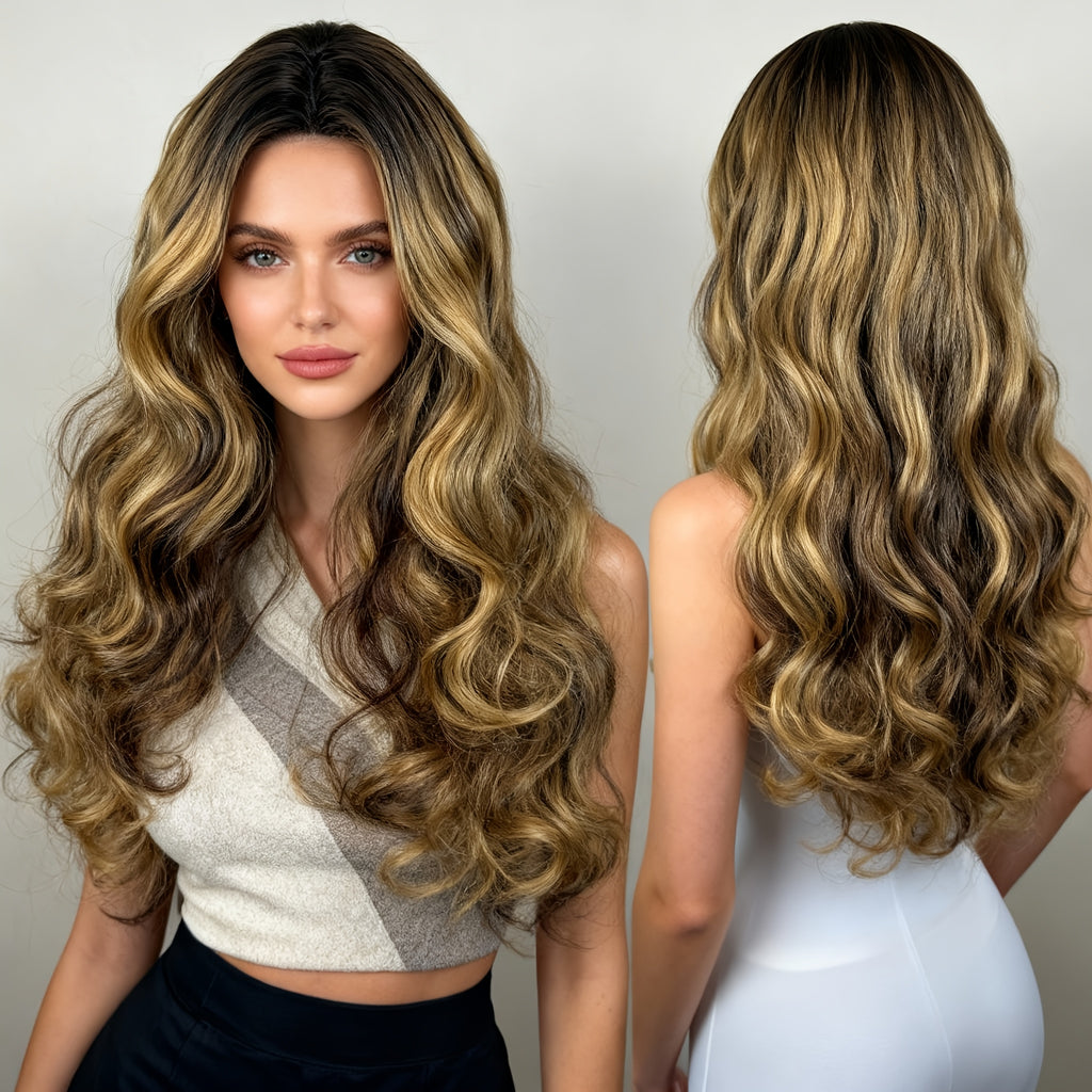 Brown Wig for Women, Large Wavy Hairstyle, Curly Wig, Rose Net, -Resistant Wig, Synthetic Hairpiece, Trendy European And American Style, 26-Inch -Resistant Medium-Length Wig, Fashionable Wig Cap, Glue-Free, Women'S Wig, Carnival, Y2K, K-Pop, Bonnet