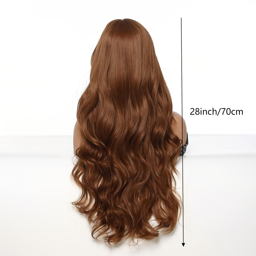 Women'S Brown Eight-Character Bangs Large Wave Curly Wig | Breathable, Adjustable Buckle, Suitable for Daily Wear, Dates, Commuting, Christmas and Holiday Dressing, Made of High Temperature Fiber