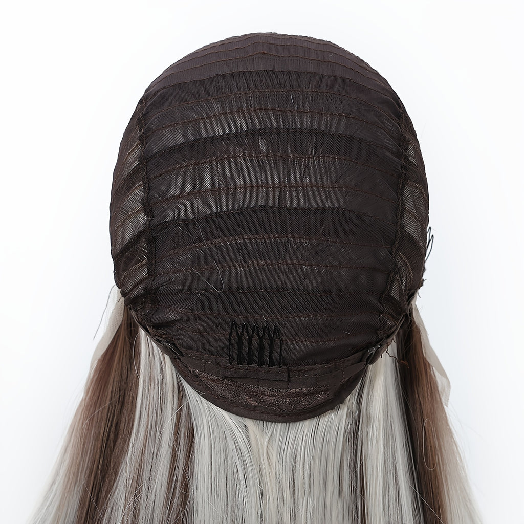 13x4 HD Lace Front Wig 30-Inch Y Silvery-Gray Highlighted Super Long Straight Hair Wig Density Heat-Resistant Comfortable & Versatile Daily Commute\u002F Fashion Events\u002F Cosplay Style