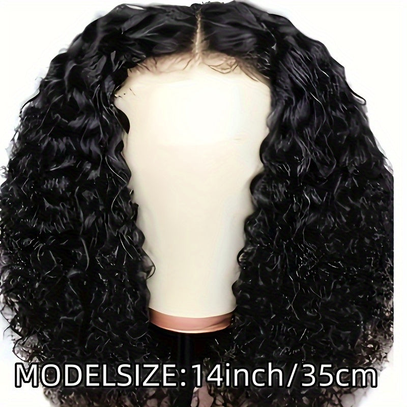 Elegant Women'S Short Wavy Wig with a Middle Part, 14-Inch Deep Black Wave Wig, African Small Curls, Stylish Headpiece, Fluffy Appearance, Heat-Resistant Synthetic Hair, Suitable for All Ethnicities, Perfect for Everyday And Festive Parties