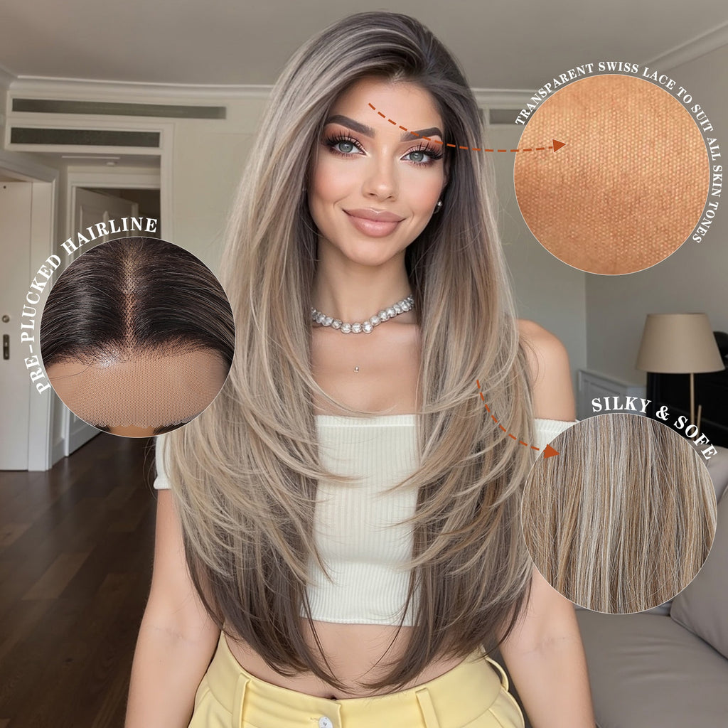 26-Inch Straight Synthetic Wig\u002F13X6 HD Transparent Lace\u002FGlueless Design\u002FPre-Plucked\u002FDaily Wear\u002FParties\u002FComfortable Fit\u002FStylish\u002FVersatile for Women