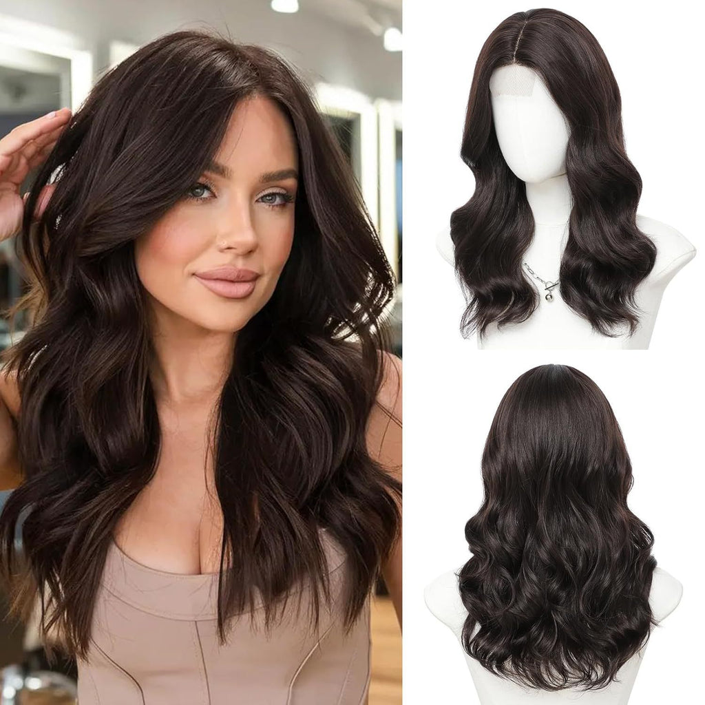 European and American Style Women'S Wig | Small Lace Detail, Center Part, Short Curly Hair with Large Waves, Synthetic Fiber, Suitable for Everyday Wear and Formal Occasions