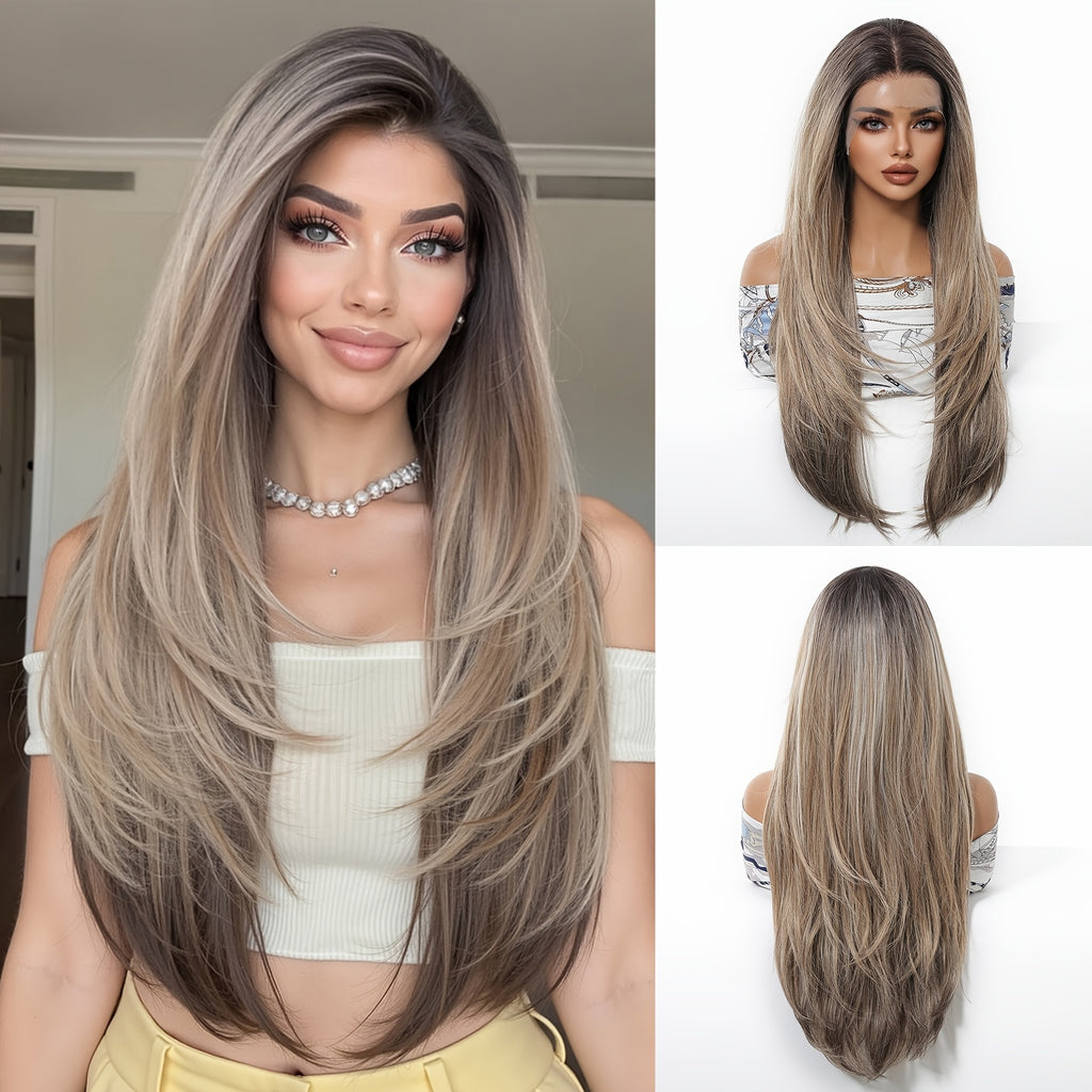 26-Inch Straight Synthetic Wig\u002F13X6 HD Transparent Lace\u002FGlueless Design\u002FPre-Plucked\u002FDaily Wear\u002FParties\u002FComfortable Fit\u002FStylish\u002FVersatile for Women