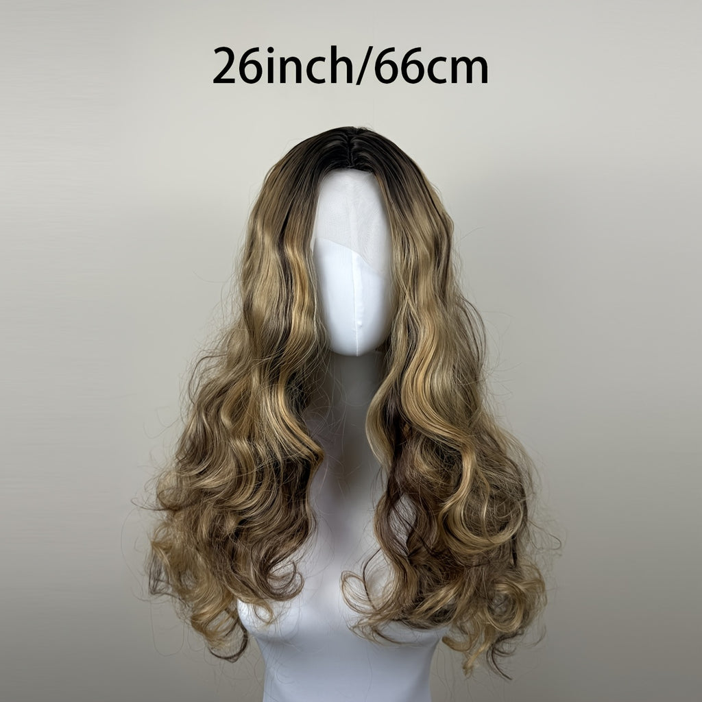 Brown Wig for Women, Large Wavy Hairstyle, Curly Wig, Rose Net, -Resistant Wig, Synthetic Hairpiece, Trendy European And American Style, 26-Inch -Resistant Medium-Length Wig, Fashionable Wig Cap, Glue-Free, Women'S Wig, Carnival, Y2K, K-Pop, Bonnet