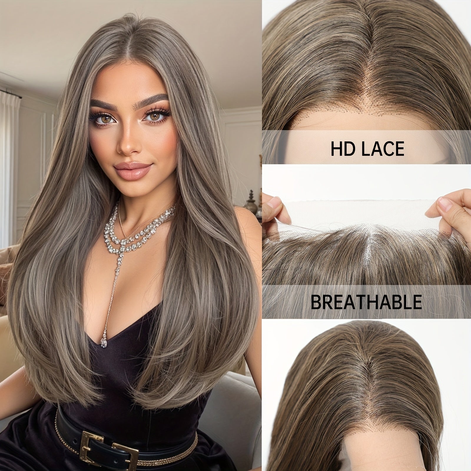 13x4 HD Transparent Front Lace Wig Glueless - 22Inch Straight Maroon Synthetic Hair with Natural Look & Comfort Fit | High-Temp Fiber for Daily Wear, Parties,, Music Events | Suitable for Skin Tones (No Glue Required)