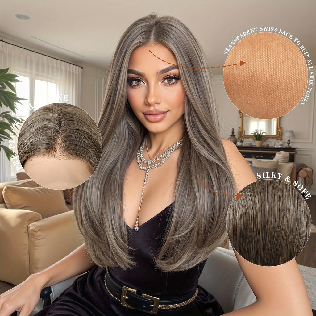 13x4 HD Transparent Front Lace Wig Glueless - 22Inch Straight Maroon Synthetic Hair with Natural Look & Comfort Fit | High-Temp Fiber for Daily Wear, Parties,, Music Events | Suitable for Skin Tones (No Glue Required)