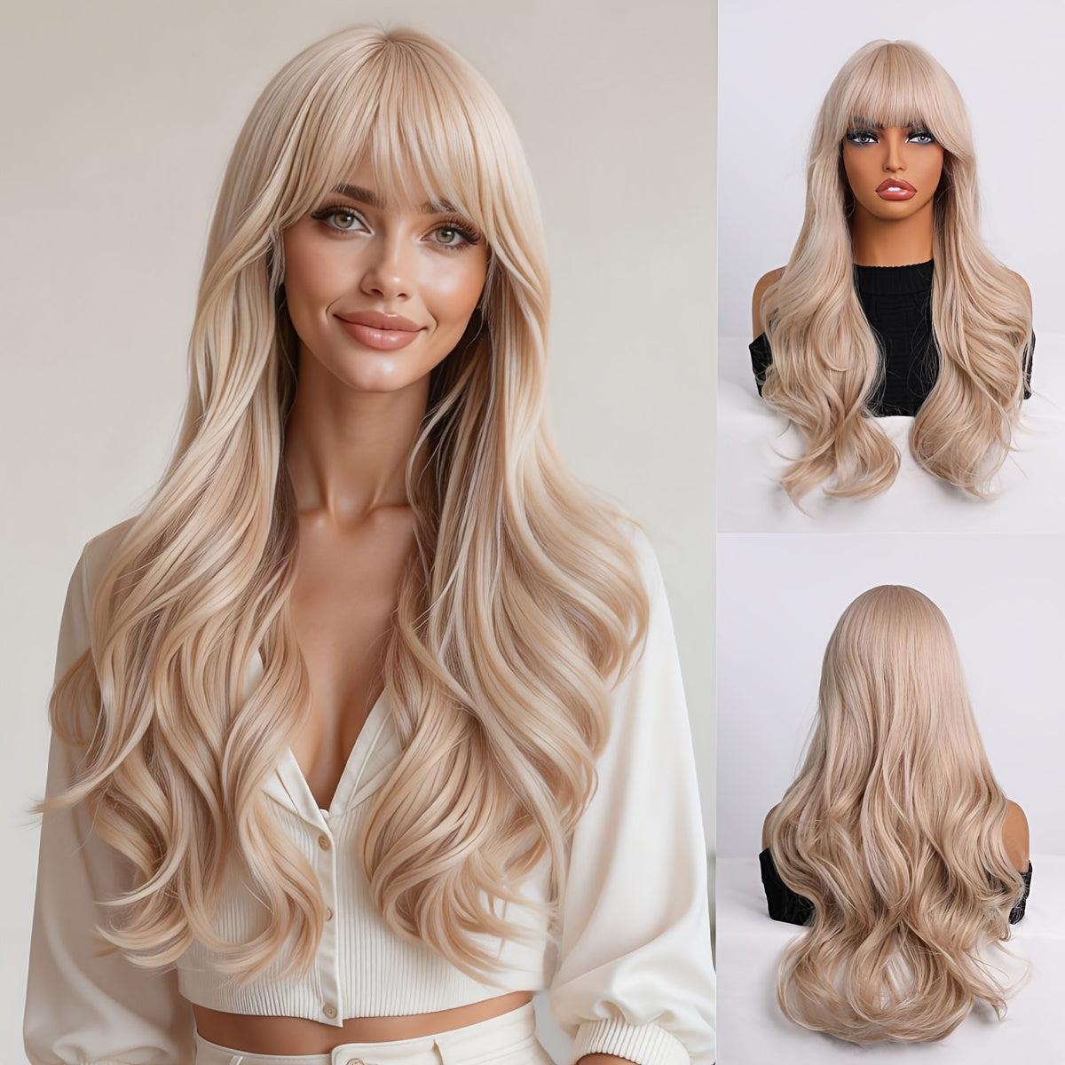 Light Golden Large Wavy Multi-Layered Long Curly Wig | Suitable for Daily Commute, Valentine'S Day, Beach Vacation Style, Elegant and Charming, High Temperature Fiber, Rose Net