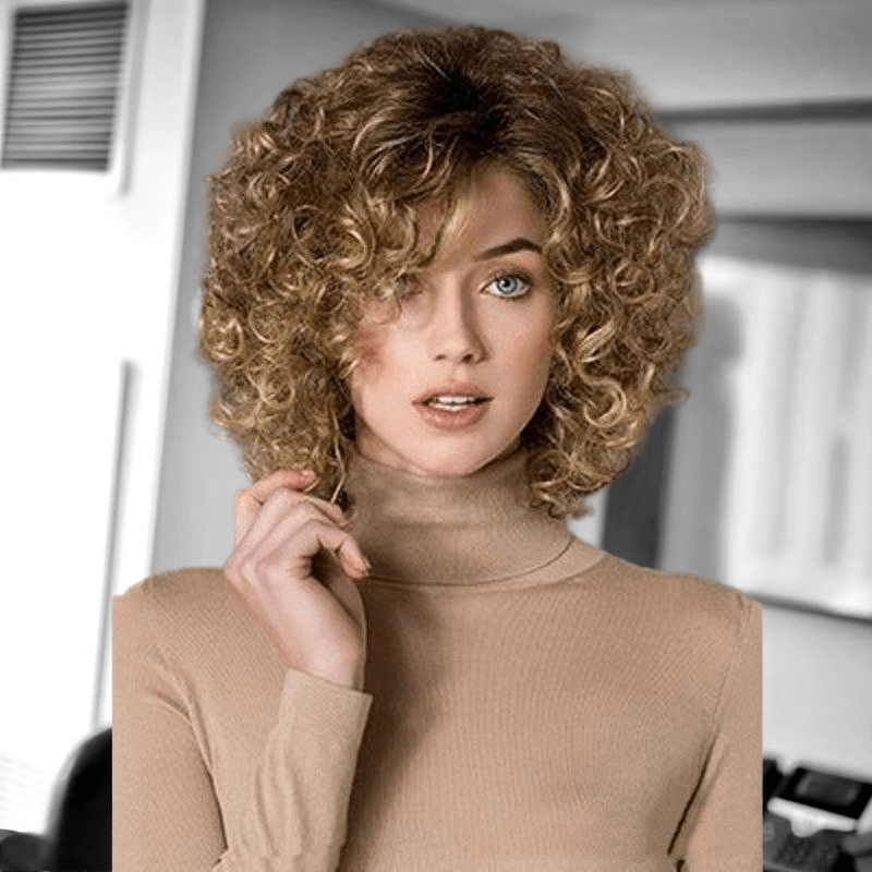 14-Inch Women'S Wig, Stylish Short Hair with Small Curls Made of Synthetic Fibers, Breathable Rose Netting, Ideal for Everyday Use, Parties, Travel, Birthday Presents, Look for Women, High Density And Premium Quality Wig