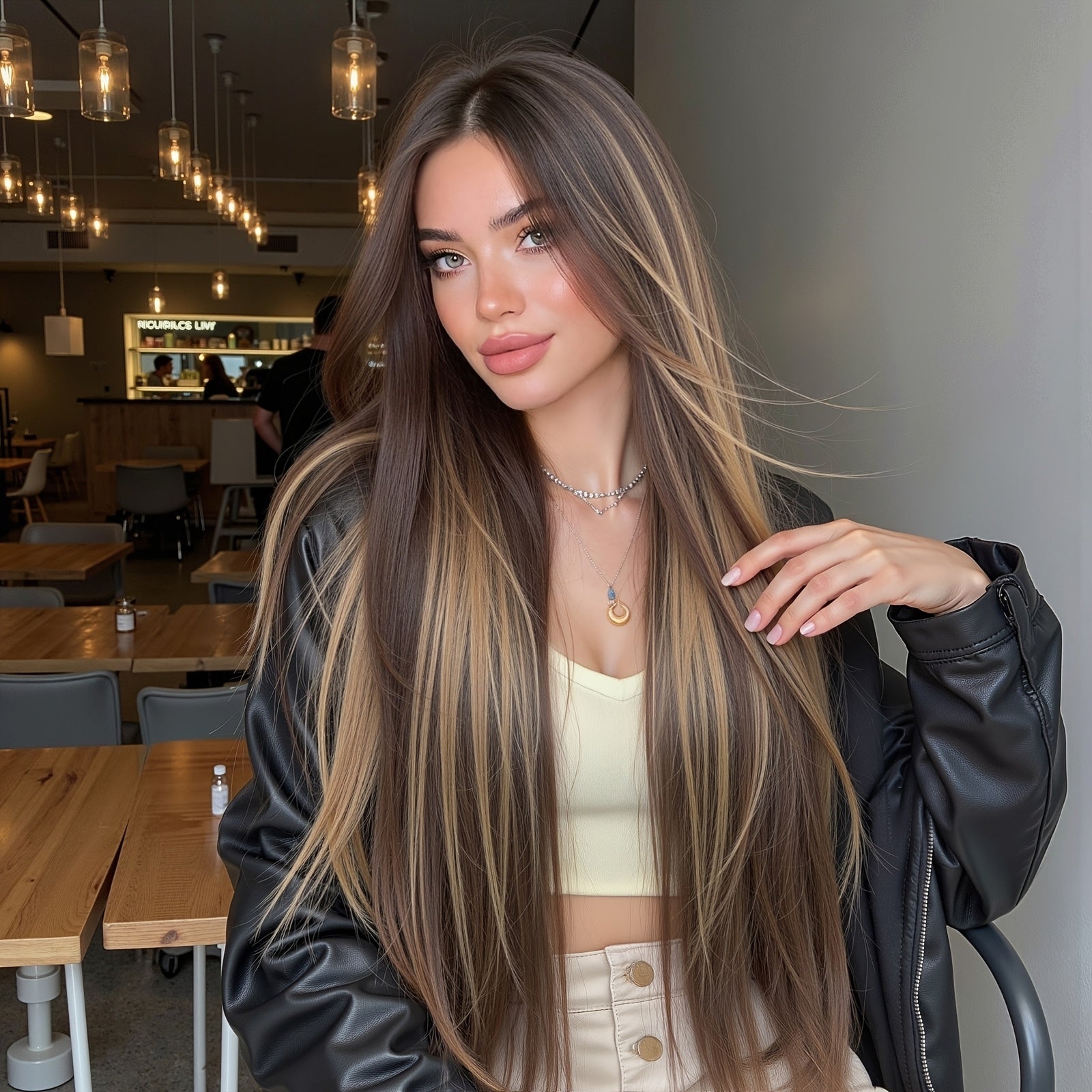 13x4 HD Lace Front Wig 30-inch Y Chestnut Brown Highlights Straight Hair Wig Density Heat Resistant Comfortable & Breathable Versatile Style for Daily Commutes\u002F Casual Outings\u002F Fashion Events