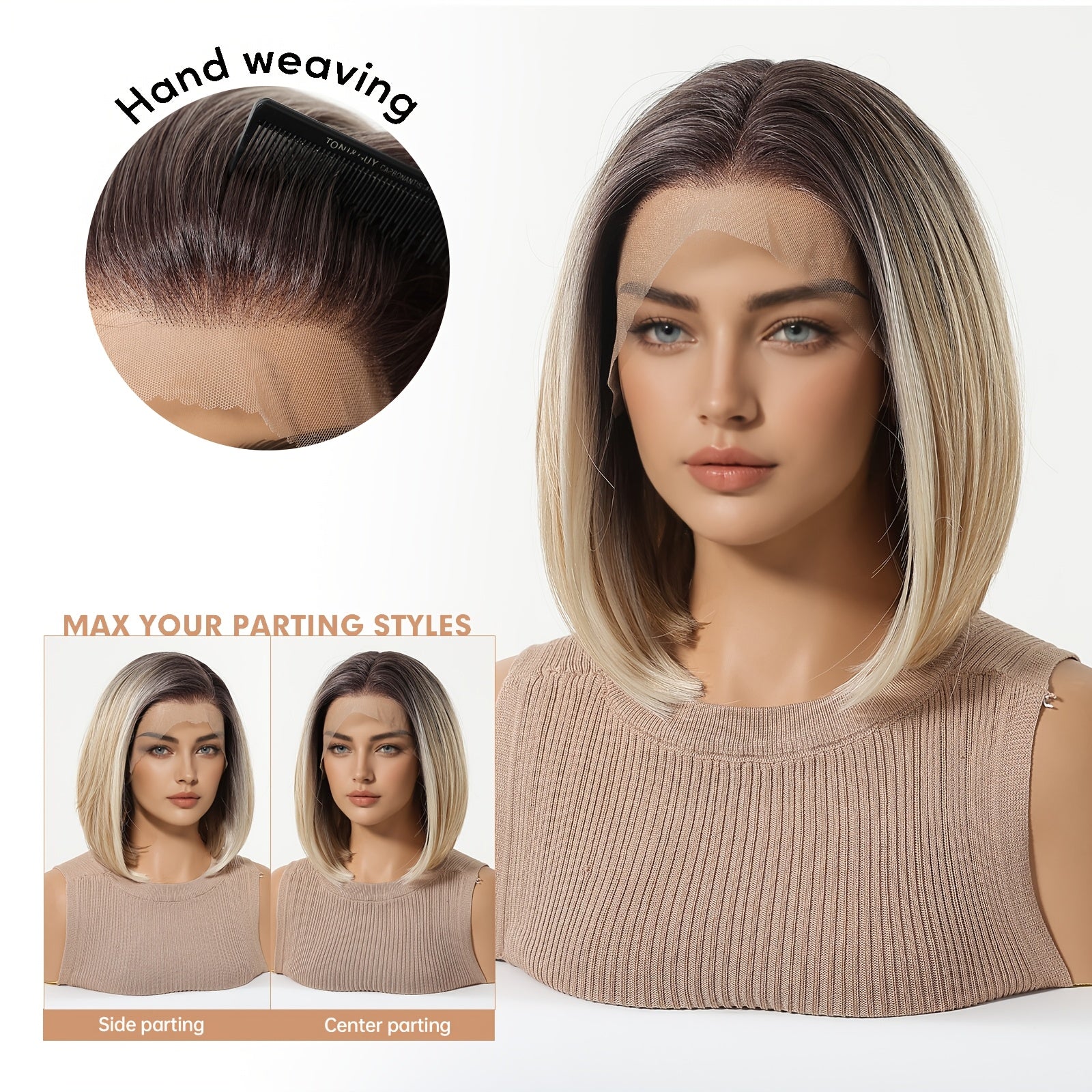 13X4 HD Lace Front Wig, 10-Inch Smooth Ash Blonde Gradient Straight Bob Wig, Density, Comfortable And -Resistant, Breathable, Suitable for Daily Commuting, Office Work, And Casual Outings