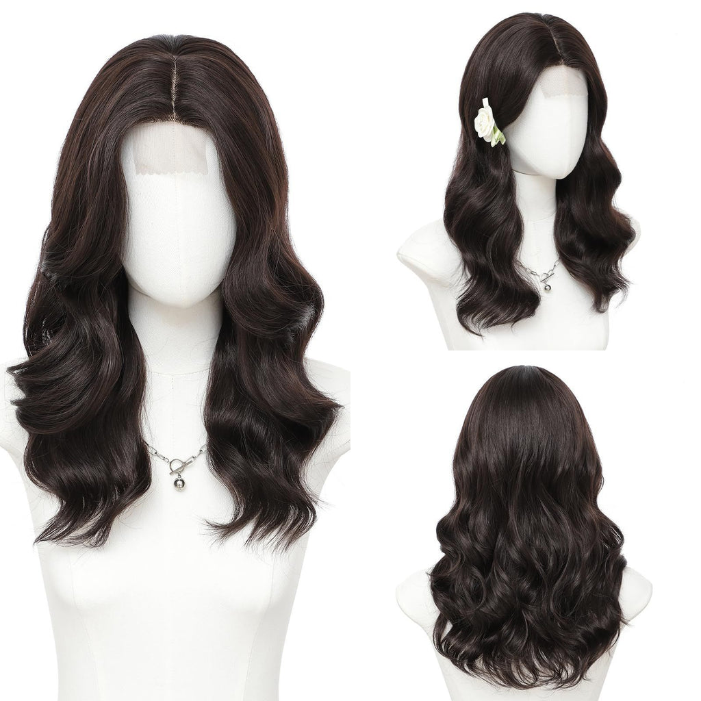 European and American Style Women'S Wig | Small Lace Detail, Center Part, Short Curly Hair with Large Waves, Synthetic Fiber, Suitable for Everyday Wear and Formal Occasions