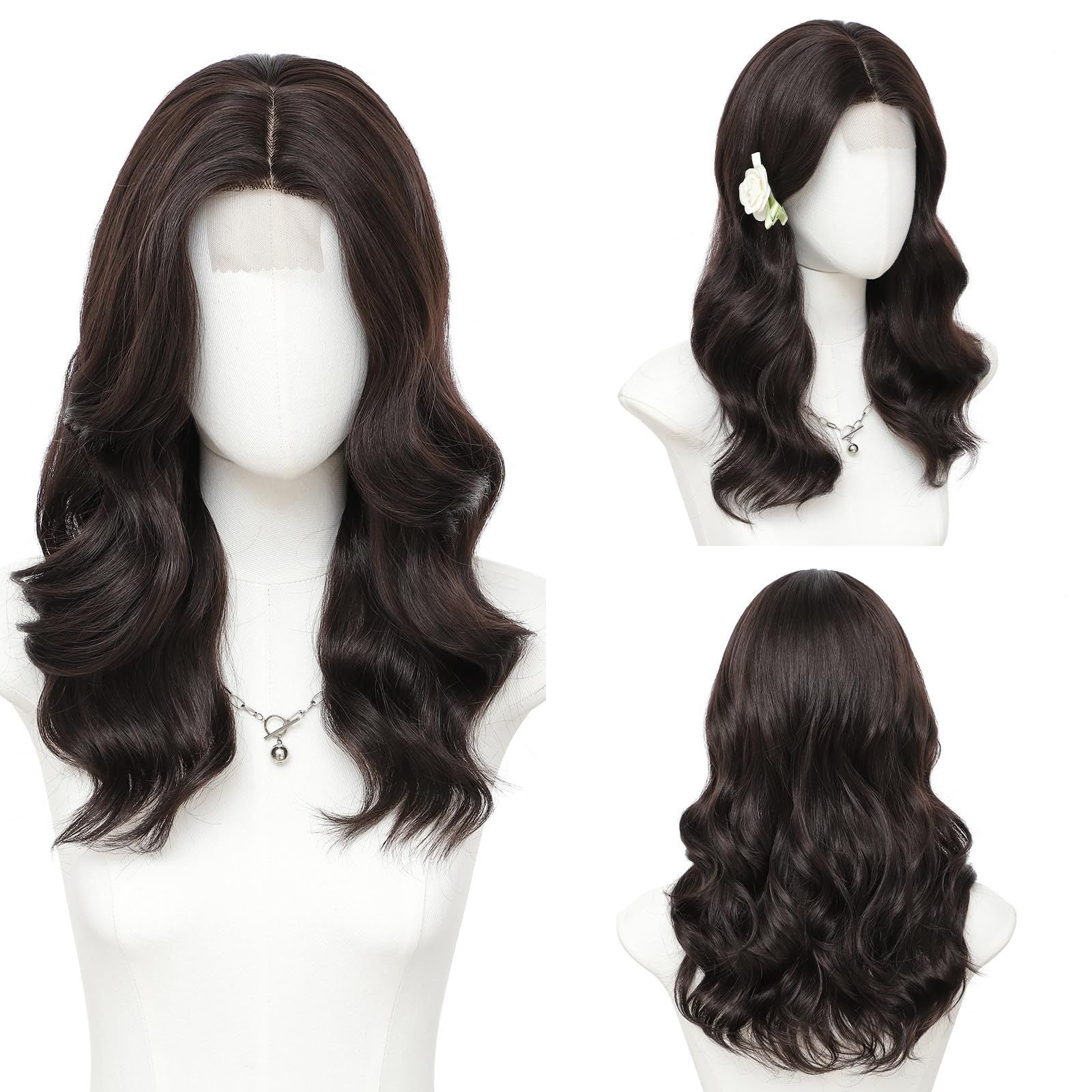 European and American Style Women'S Wig | Small Lace Detail, Center Part, Short Curly Hair with Large Waves, Synthetic Fiber, Suitable for Everyday Wear and Formal Occasions