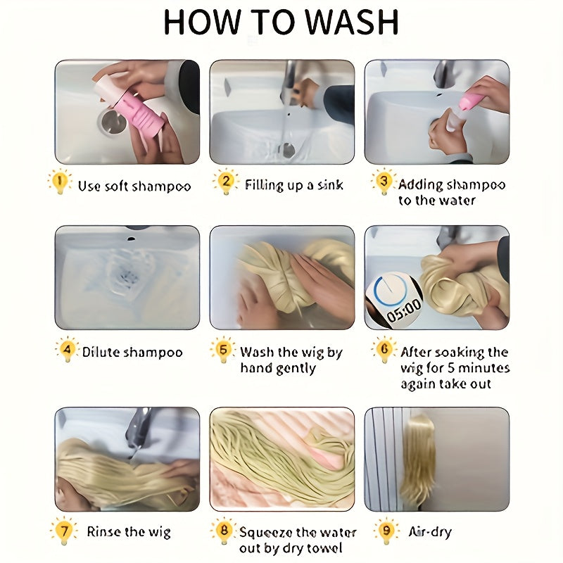 Stylish And Elegant Long Wavy Curly Golden Wig with Bangs for Women, Big Wave Styling High Temperature Synthetic Fiber, Rose Net Cap Suitable for Daily Work, Parties, Or Cosplay Photography