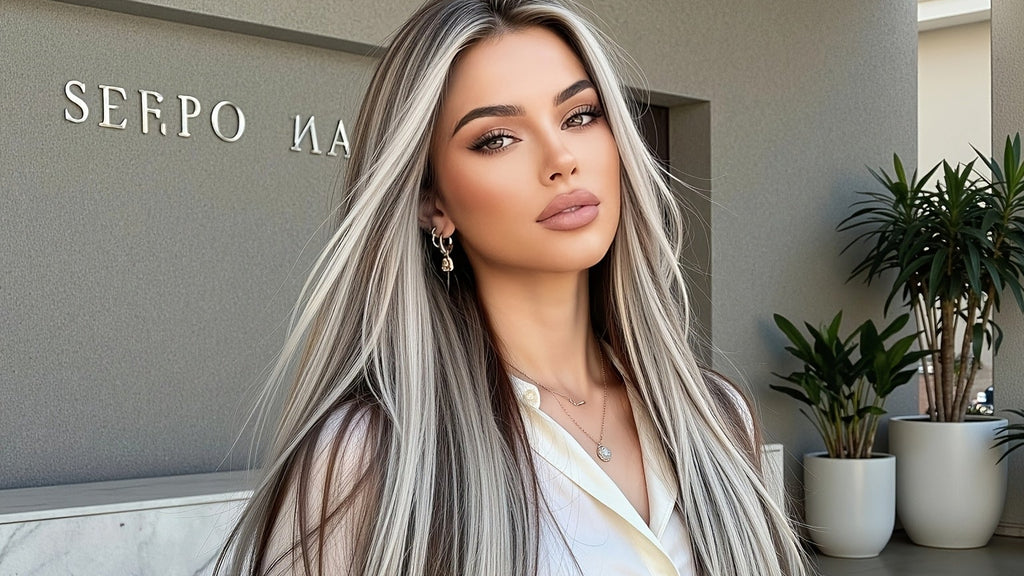 13x4 HD Lace Front Wig 30-Inch Y Silvery-Gray Highlighted Super Long Straight Hair Wig Density Heat-Resistant Comfortable & Versatile Daily Commute\u002F Fashion Events\u002F Cosplay Style