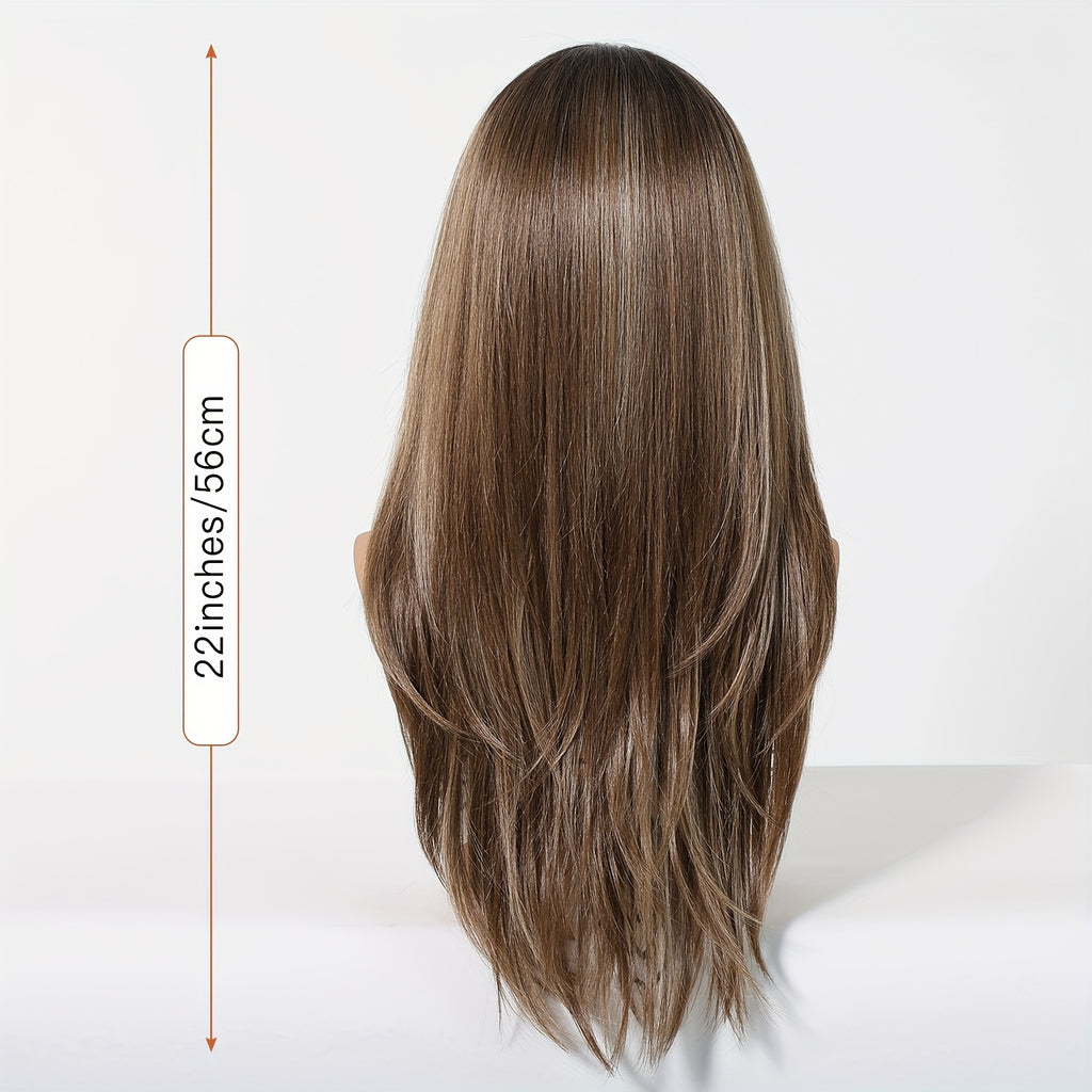 22-Inch Brown Straight Synthetic Lace Front Wig with 13X6 HD Transparent Lace, Designed for Daily Use, Christmas, Music Festivals, And Parties, Offering a Appearance And Comfortable Fit