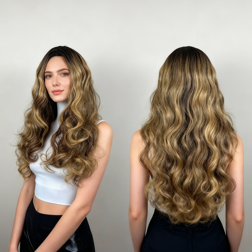 Brown Wig for Women, Large Wavy Hairstyle, Curly Wig, Rose Net, -Resistant Wig, Synthetic Hairpiece, Trendy European And American Style, 26-Inch -Resistant Medium-Length Wig, Fashionable Wig Cap, Glue-Free, Women'S Wig, Carnival, Y2K, K-Pop, Bonnet