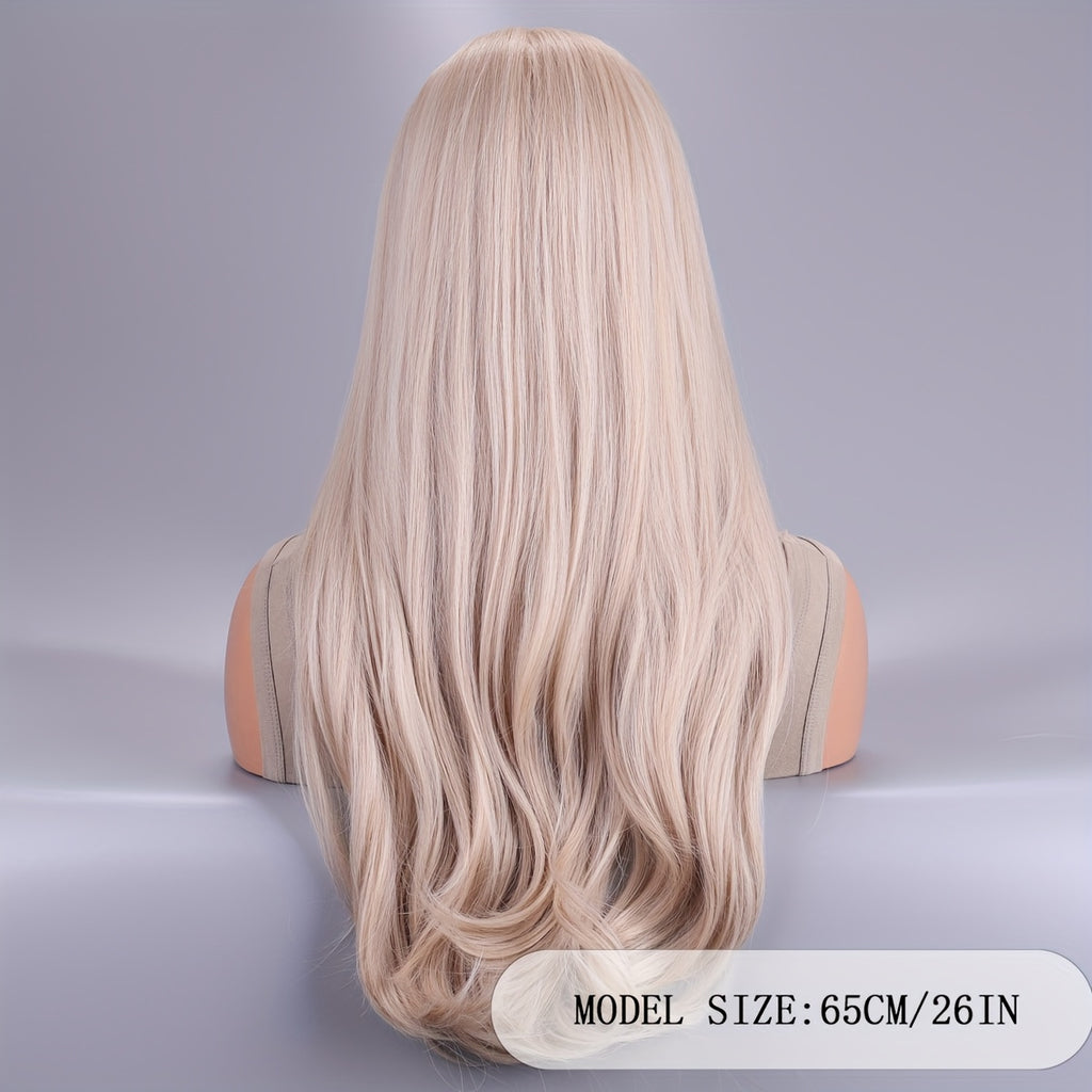 Women's Long Curly Wig with Light Golden Bangs - Fluffy Big Wave Full Head Wig, Suitable for Daily Wear, Parties and Festivals