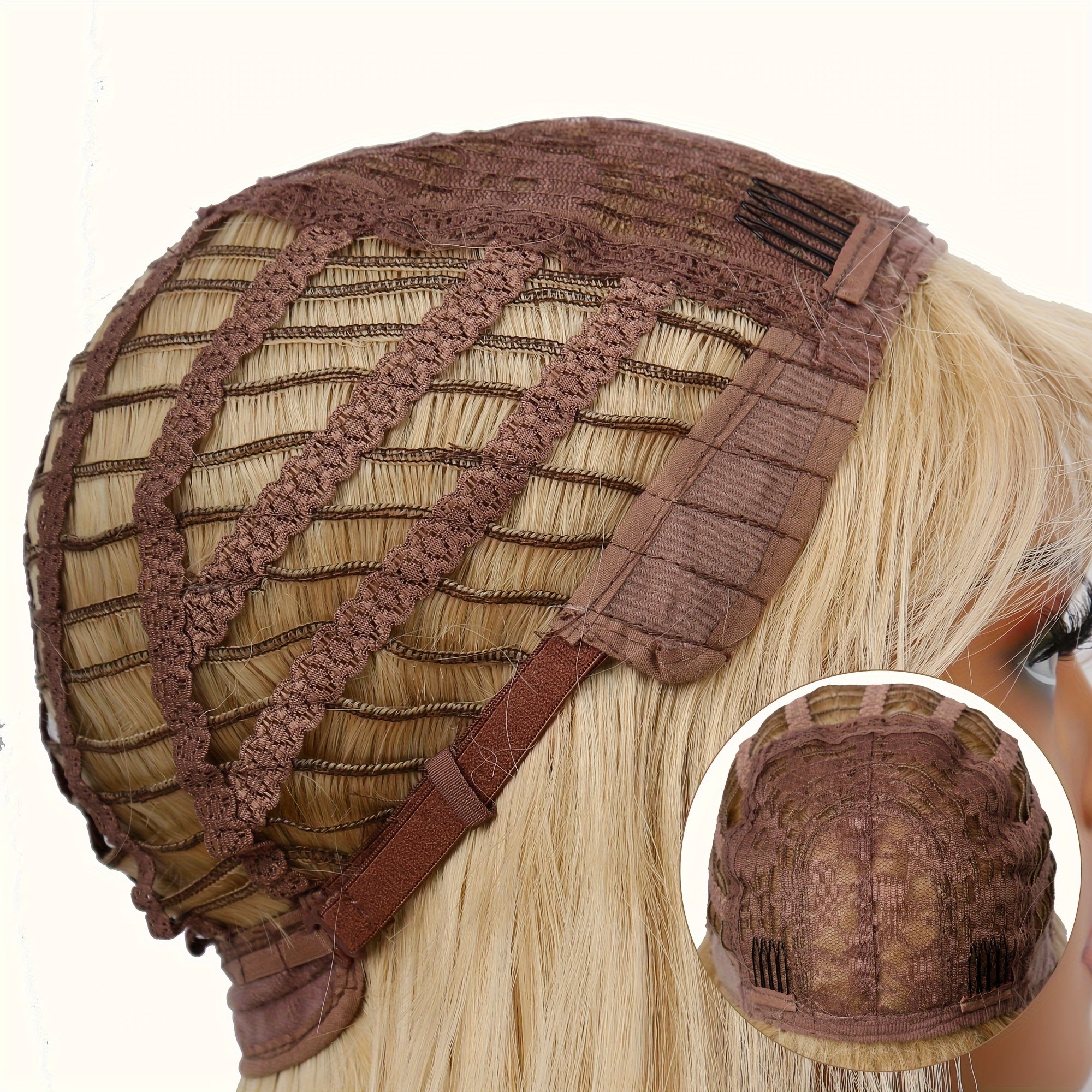 Stylish And Elegant Long Wavy Curly Golden Wig with Bangs for Women, Big Wave Styling High Temperature Synthetic Fiber, Rose Net Cap Suitable for Daily Work, Parties, Or Cosplay Photography